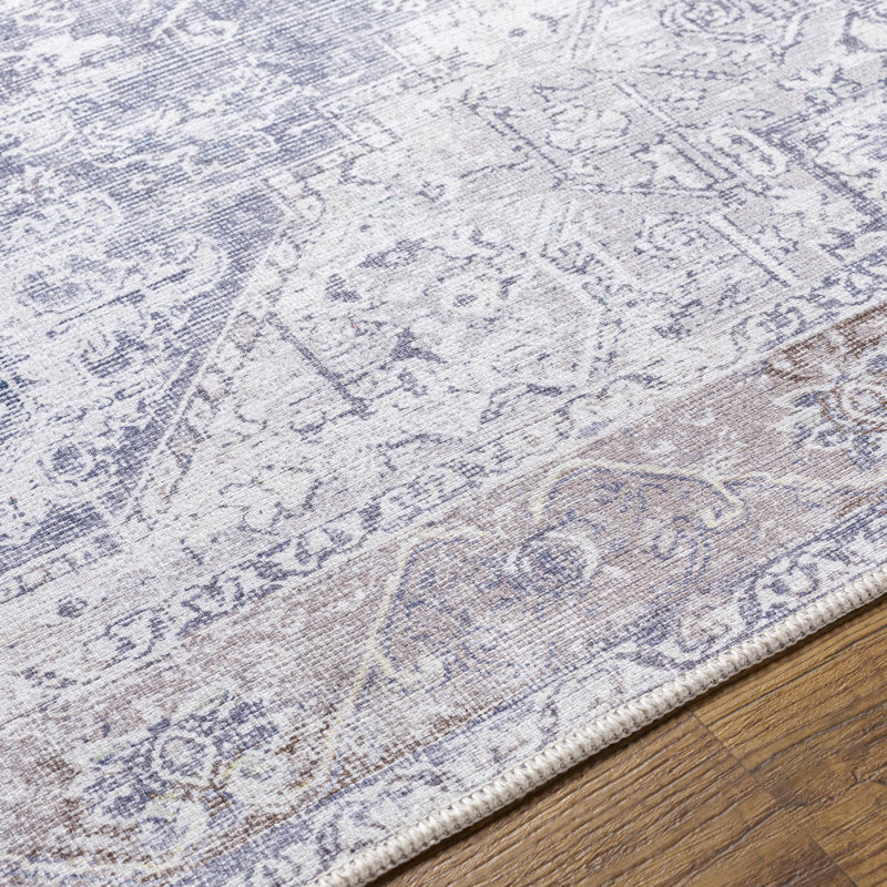Tapis bleu / brun moyen encre lavable à la machine Heyward, Rectangle 7 pi 10 po x 10 pi 2 po
