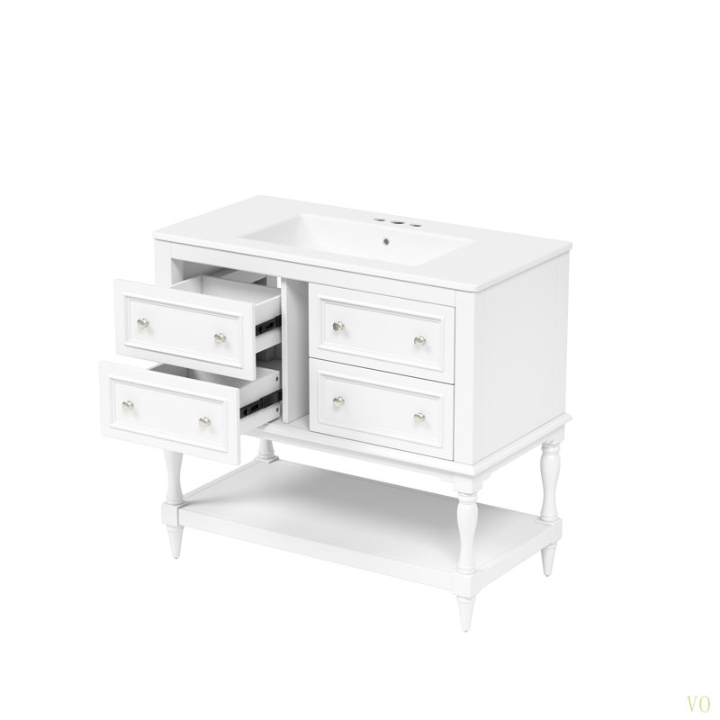 Meuble-lavabo de 36 po avec armoire à pharmacie, armoire à miroir moderne avec tablette réglable, armoire de rangement pour salle de bain à 4 tiroirs, armoire de rangement pour cadre de salle de bain en bois massif