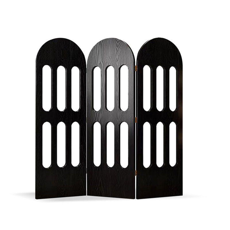 Paravent 3 panneaux en bois massif noir, H 1,97 po x l 59,06 po x P 78,74 po