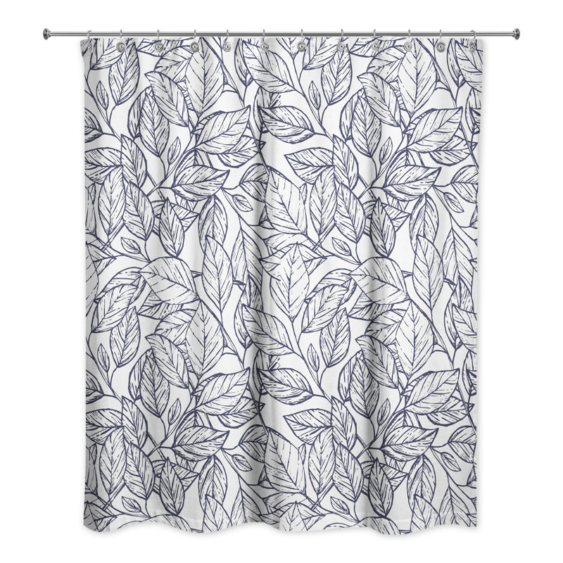 Rideau de douche simple à motif floral deralyn, Bleu marine