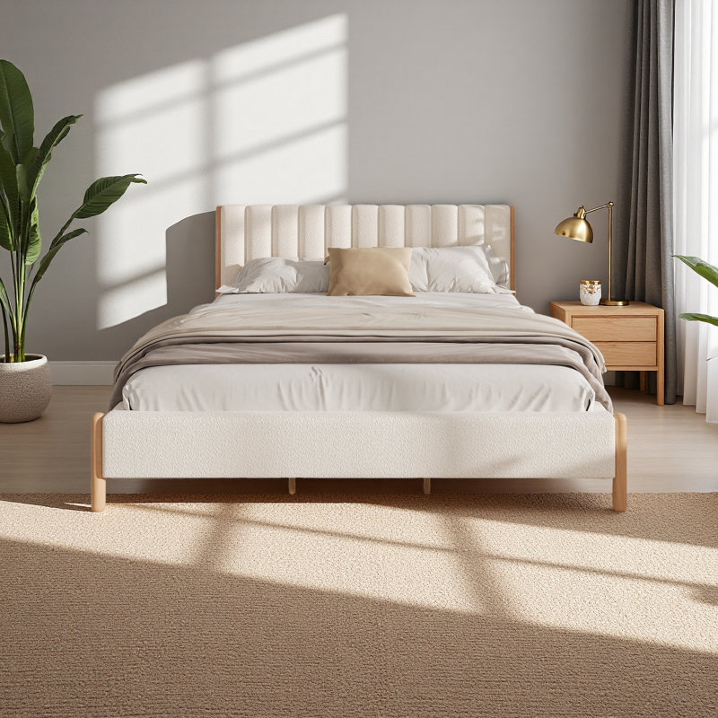Boucle Thick Headboard Platform Bed, King