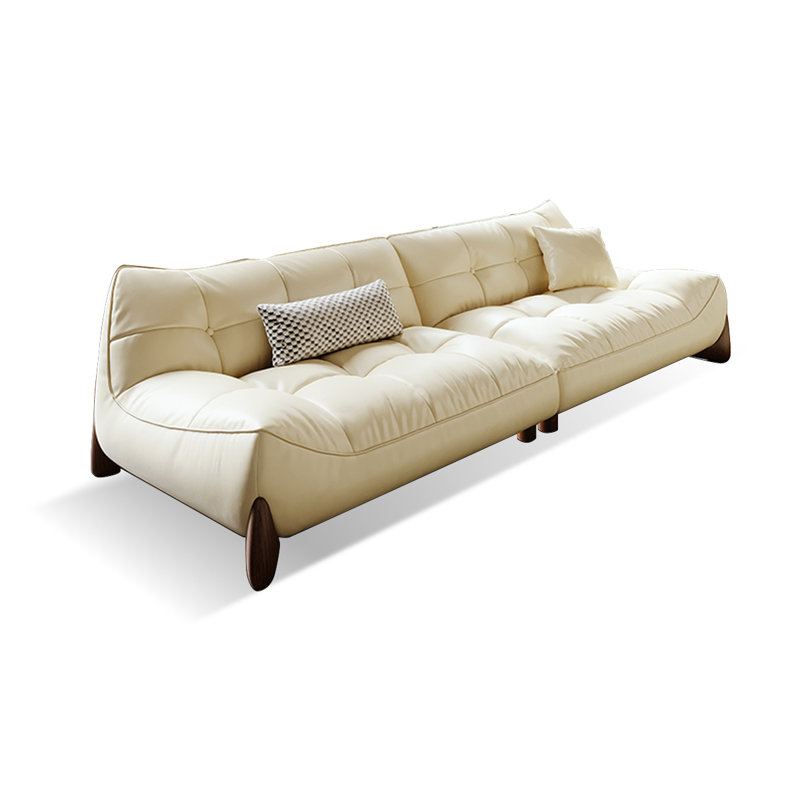 Canapé modulaire en cuir véritable blanc crème, H 27,56 po x l 122,05 po x P 38,58 po, 4