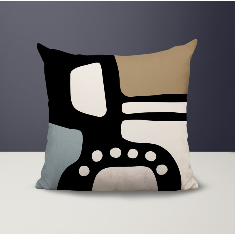 Oreiller carré réversible intérieur / extérieur Tobe Minimalist, H 19 po x l 19 po, Gris / noir / blanc cassé