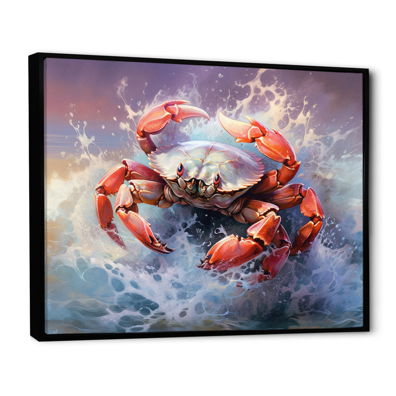 Crabe Beachcombers I - Décoration murale crabe, H 16 po x l 32 po x P 1 po, Cadre flottant noir