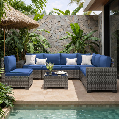 7 - Person Wicker Outdoor Modular Sectional Seating Group with Cushions