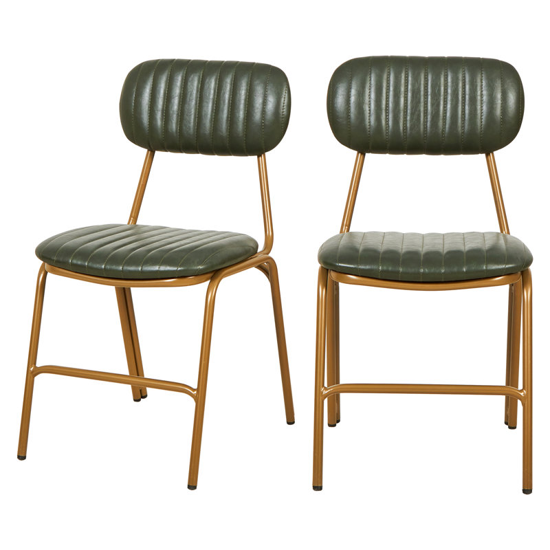 Dining Chairs Set of 2, Upholstered Mid-Century Faux Leather Cushion Seat & Metal Legs with Wood Backrest Easy Assembly Stackable Chairs for Living Room,Kitchen, Restaurant