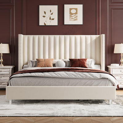 Addesyn Queen Cream Upholstered Platform Bed
