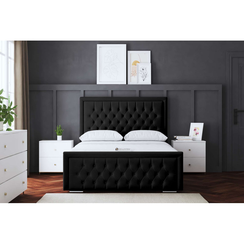 Allegra Upholstered Bed with Headboard, Small Single (2'6), Black