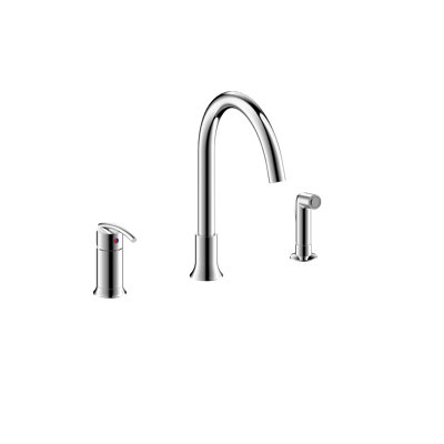 Robinet de cuisine à poignée simple à 3 trous avec douchette rétractable Kree Sweep - Chrome poli