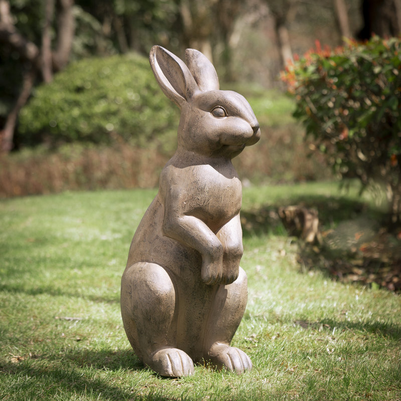 Bronze Distressed Standing Rabbit Garden Statue, 22.75 Inch