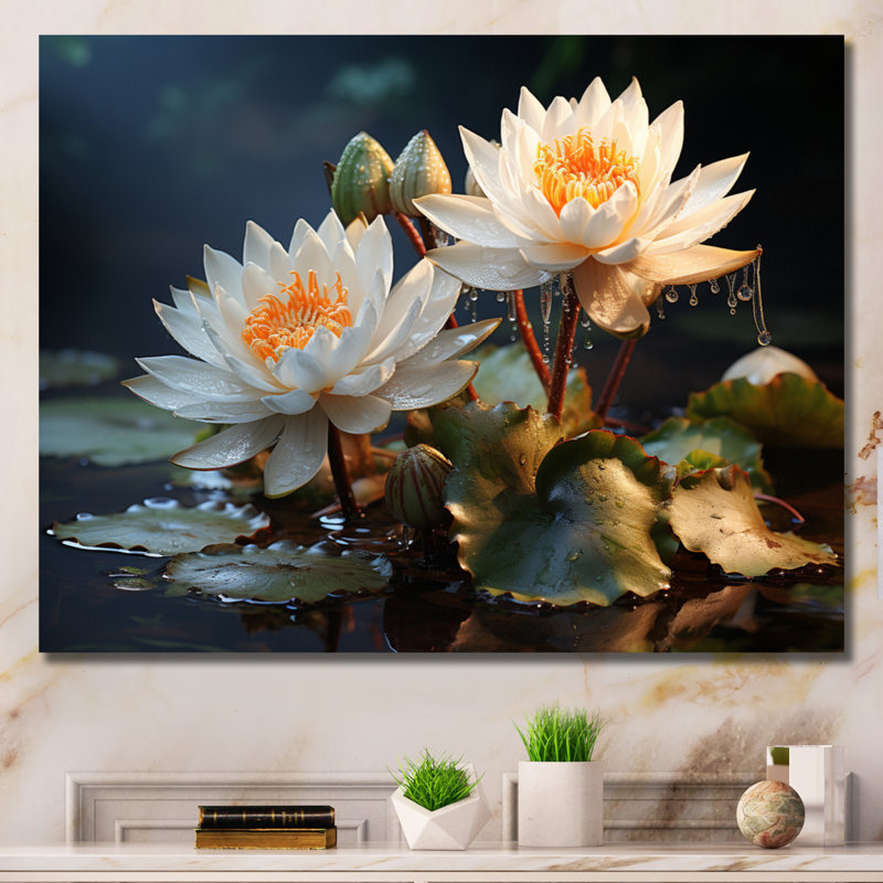 «White Yellow Lotus Field I» sur toile, H 34 po x l 44 po x P 1,5 po, Toile tendue