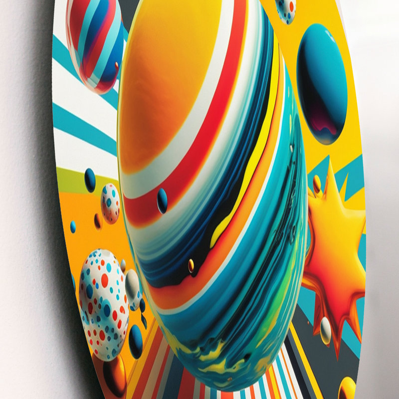 Pop Art, sphères colorées V - abstrait géométrique, art mural rond sur métal, L 36 po x H 36 po