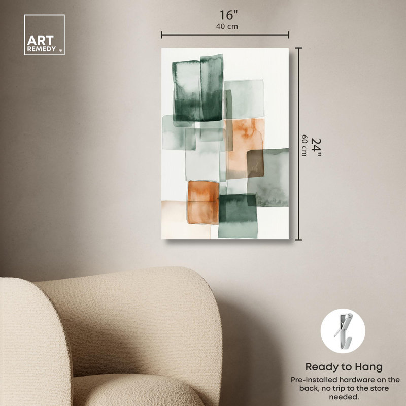 Citrine cube II, art abstrait vert , Toile tendue, H 24 po x l 16 po