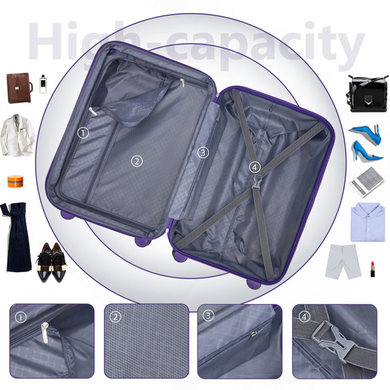 Ensemble de 6 valises avec sacs de voyage, valises rigides extensibles avec roulettes