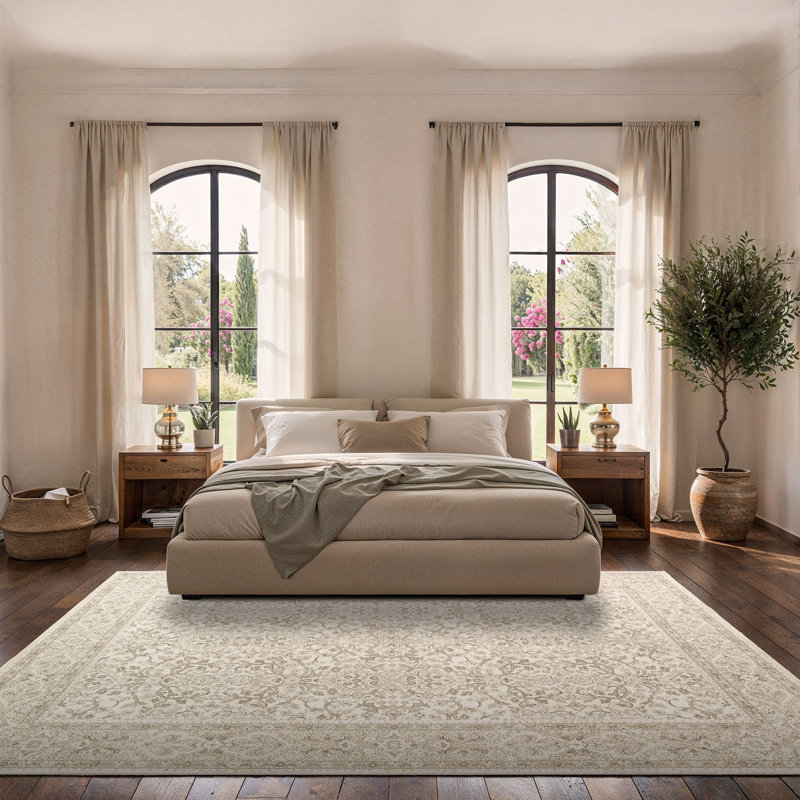 Duckett Abstract Champagne Pearl Performance Area Rug, Rectangle 6'6" x 9'6"