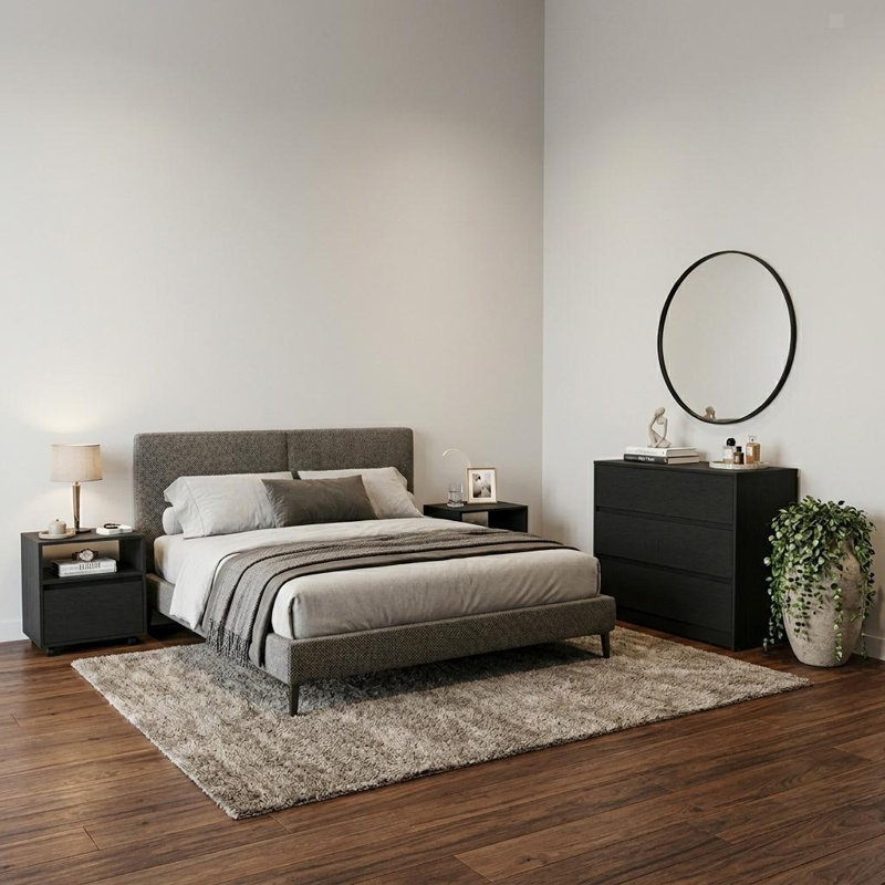 Ensemble de chambre à coucher noire trois pièces