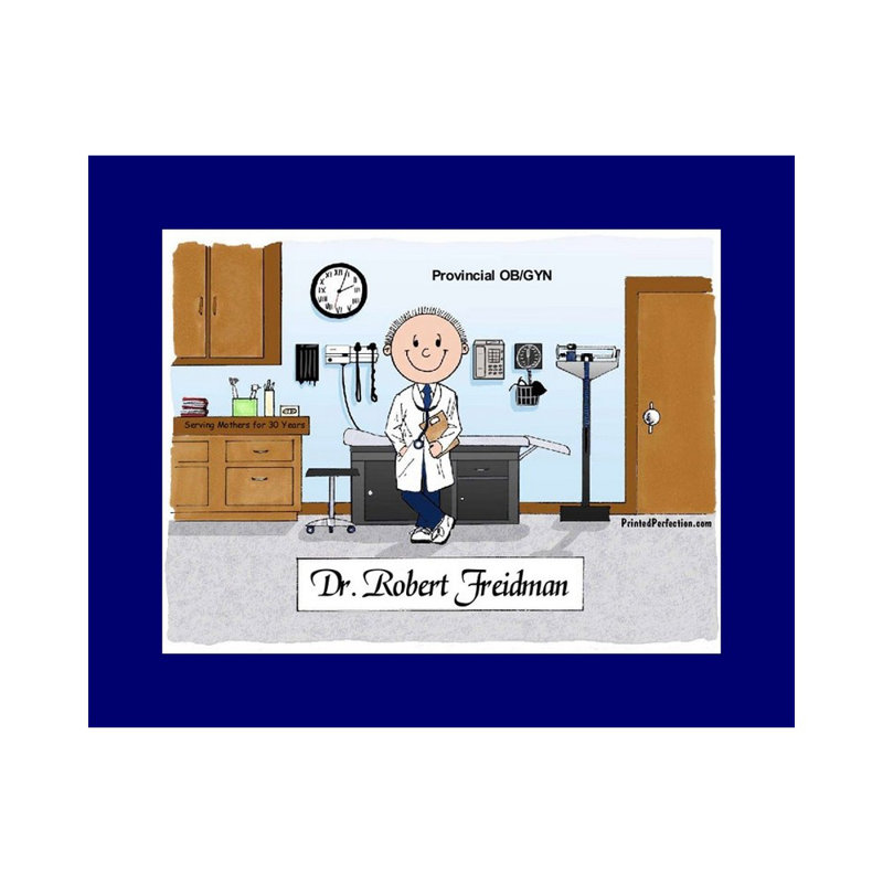 Personalized Doctor - Male Cartoon Caricature with a Mat, Ready to Frame, Yes