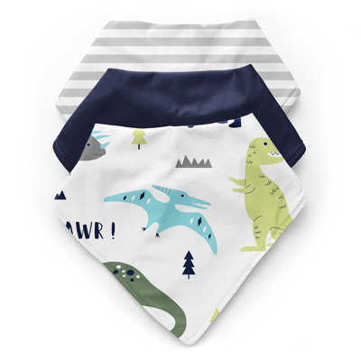 Mod Dinosaur Blue and Green Fabric Bandana Baby Bibs by Sweet Jojo Designs -  3P-Bib-ModDino-BU-GR