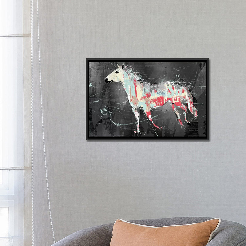 Cheval déchiré, impression sur toile tendue, H 18 po x l 26 po x P 1,5 po, Toile avec cadre noir, Pas de tapis