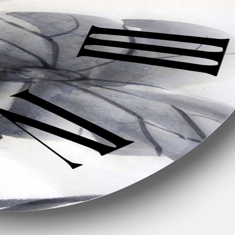 Fleur de lotus avec deux feuilles monochromes - Horloge murale traditionnelle, Grand