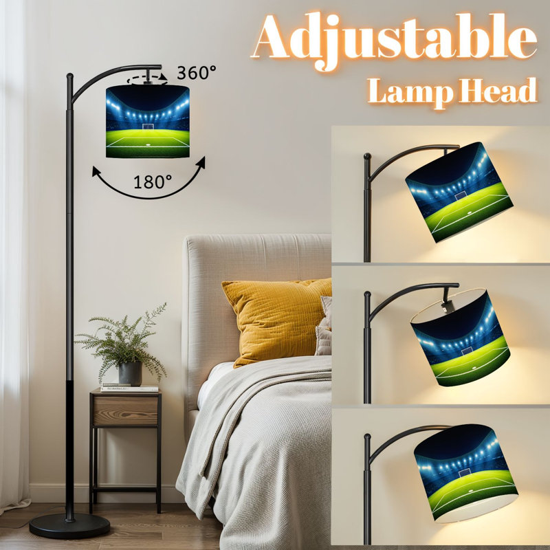 Lampe sur pied à arc avec abat-jour réglable, soccer sur pied, stade, nuit, projecteurs sur pied, lampe sur pied, 3 températures de couleur, intensité variable, lampe sur pied avec interrupteur au pied pour la chambre à coucher