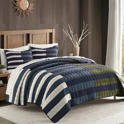 Wonderful Patchwork Striped Microfiber Quilt Set