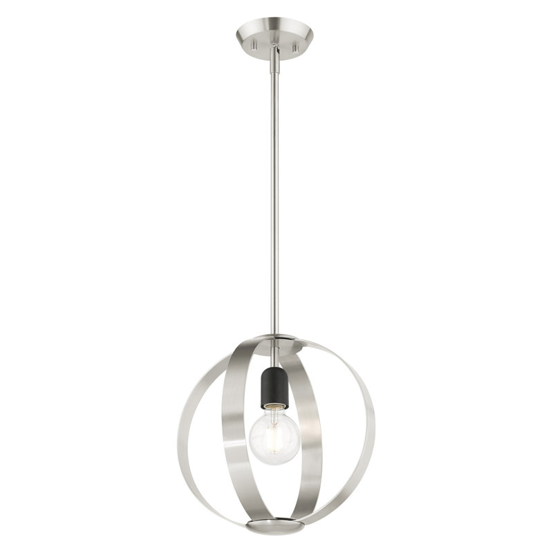 Luminaire suspendu simple à 1 lumière Maubray, Nickel brossé / noir
