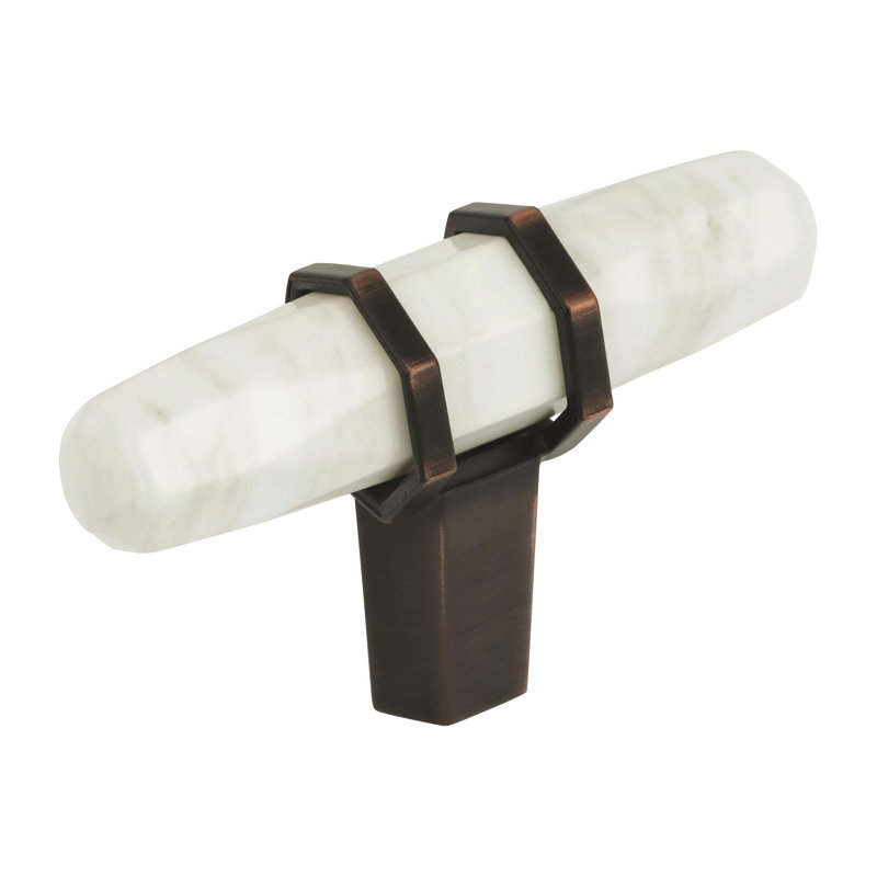Marble White and Oil-Rubbed Bronze T-Handle Knob