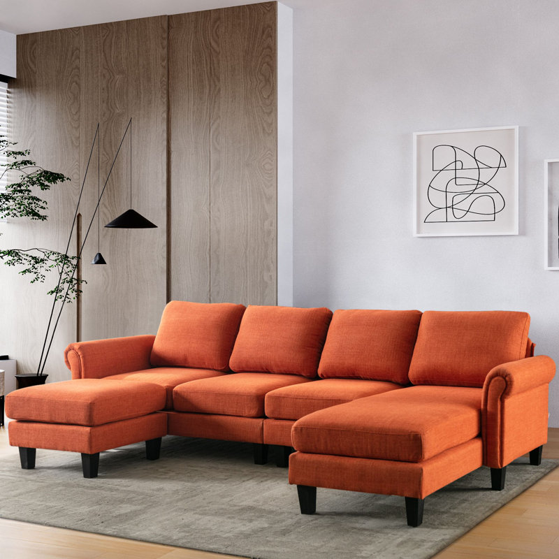 Canapés modulaires rembourrés 3 pièces Aindrea, Polyester orange