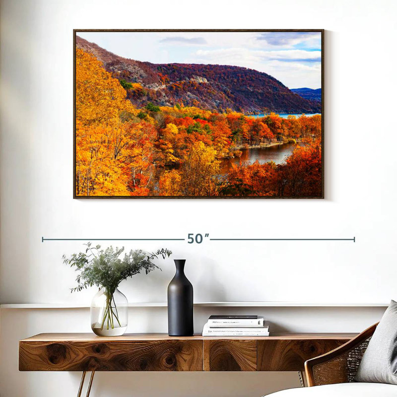 Paysage d'automne avec ours, Cadre flottant noyer, 40 po x 27 po