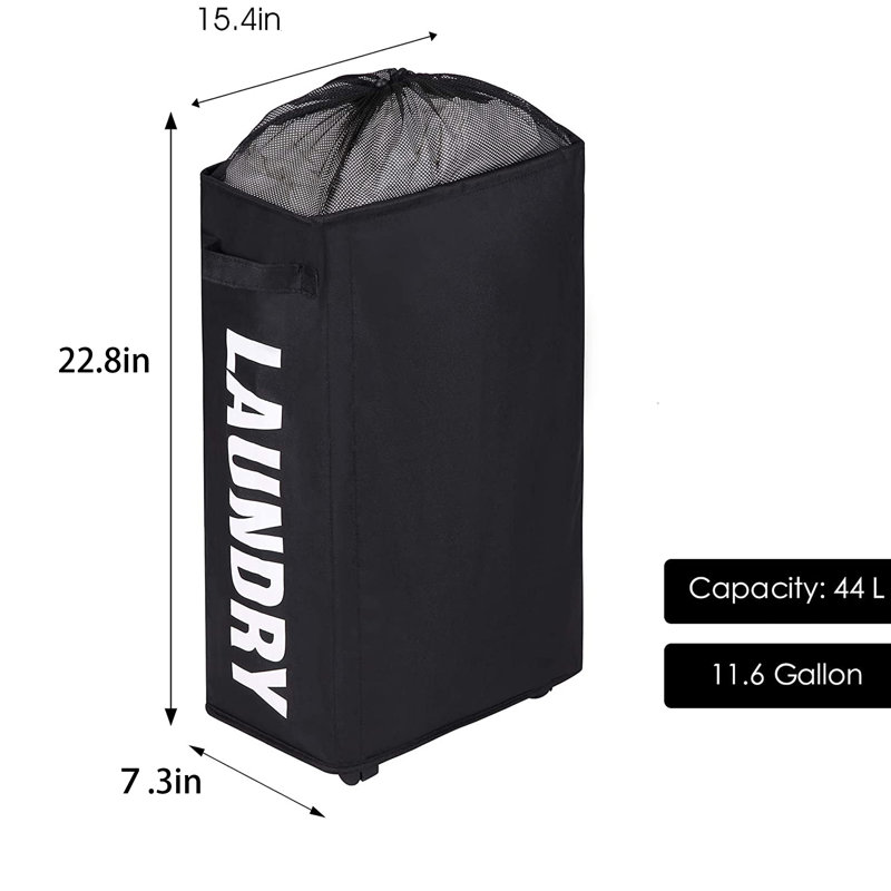Fabric Laundry Room Organizer with Wheels, Black/White