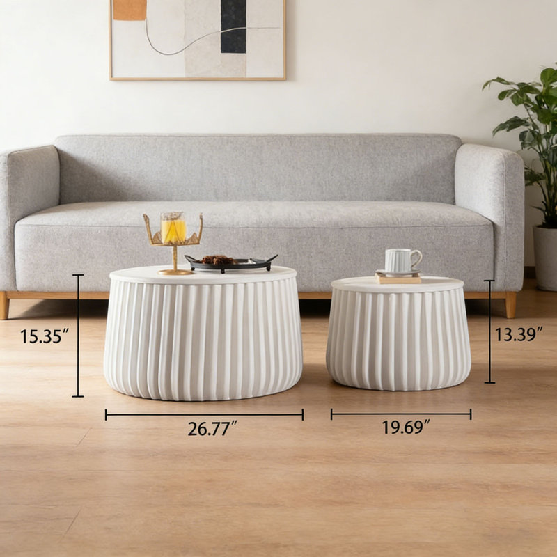 White Round Storage Table Set