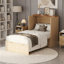 Lit simple escamotable en bois avec station de charge, tiroirs de rangement, pour petits espaces, en beige