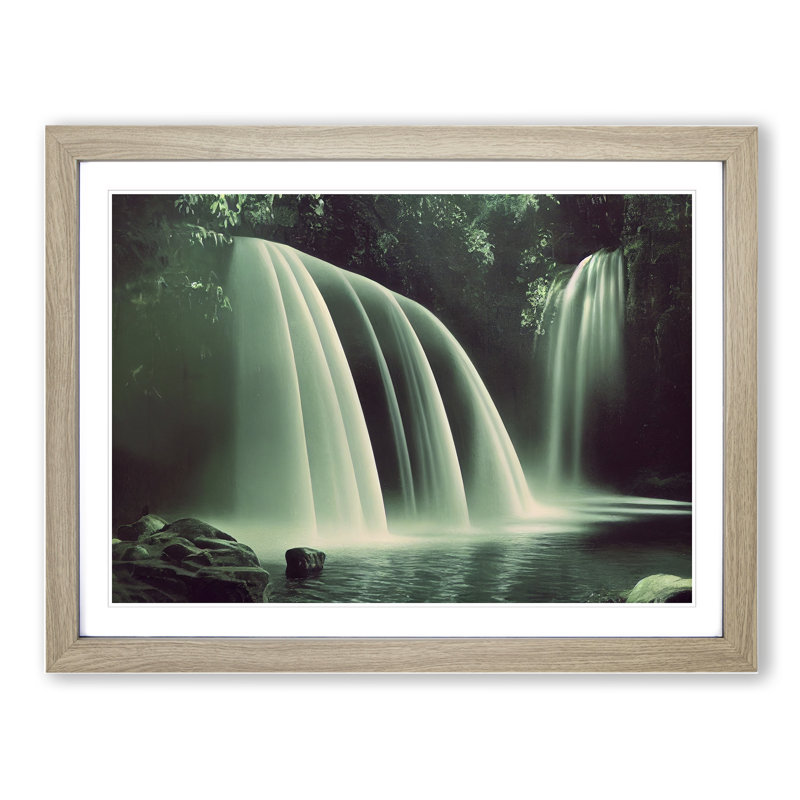 Captivating Waterfall - Single Picture Frame Print, Oak, 34cm H x 46cm W x 2cm D