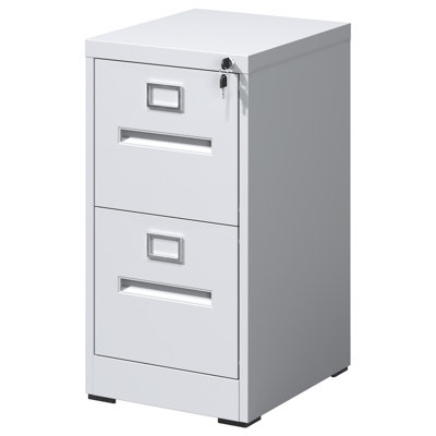2 Drawer Locked Vertical File Cabinet, A4/Legal/Letter Size, Office Use, White Steel, & Secure Steel Cabinet With Lock, Storage, Home, High Capacity, Simple Assembly
