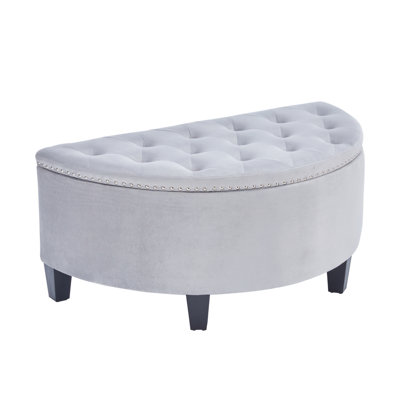 Luna Storage Bench for Bedroom, Offers Sitting Bench with Ample Space for Bedding, and Smooth Velvet with Button Tufted Design, Silver Nailhead, Comfy Polyurethane Foam