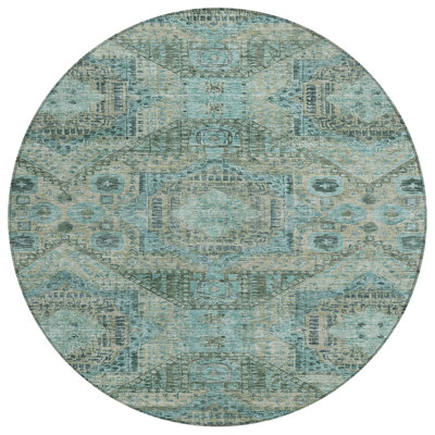 Machine Washable Indoor/Outdoor Xhevrie Sage Rug