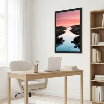 Natural Wood Framed,Canvas Wall Art for Living Room, Bedroom, Office or Entryway – Decorative Wall Decor with Sunset River