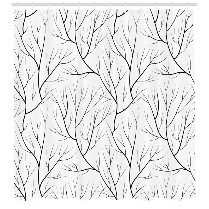  Winter Tree Leaf Nature Theme Leafless Delicate Branches Pattern Japanese Style Single Shower Curtain, 75" H x 69" W
