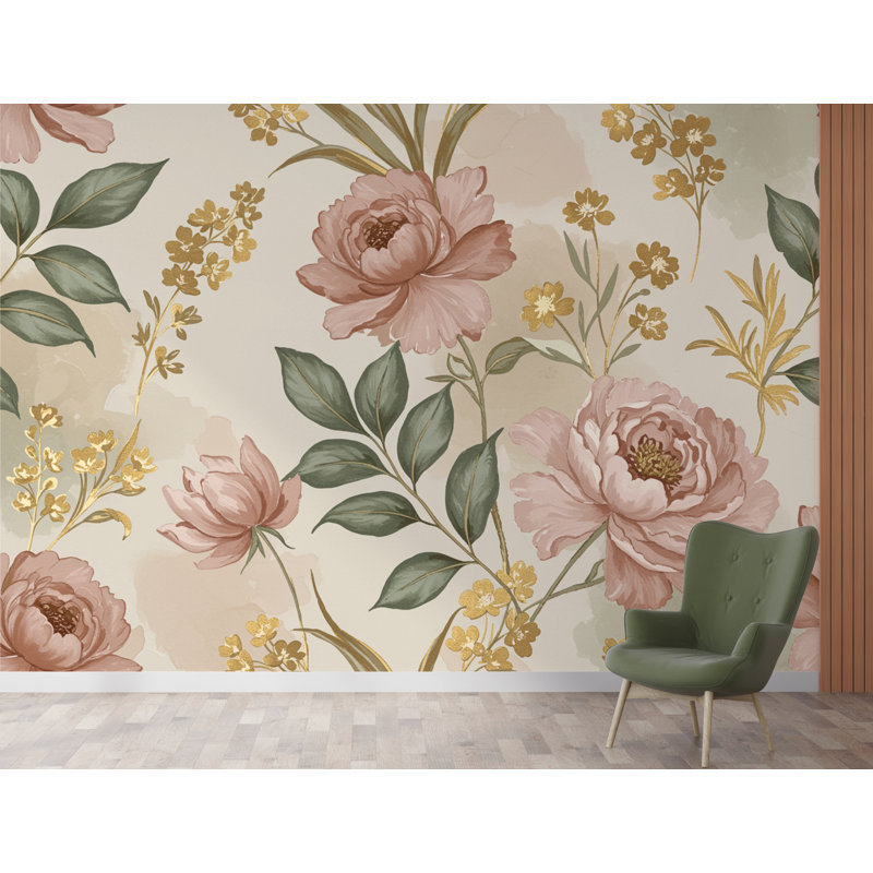 Papier peint botanique antique Royal Garden - aquarelle Premium, L 100 po x l 70 po, Non tissé