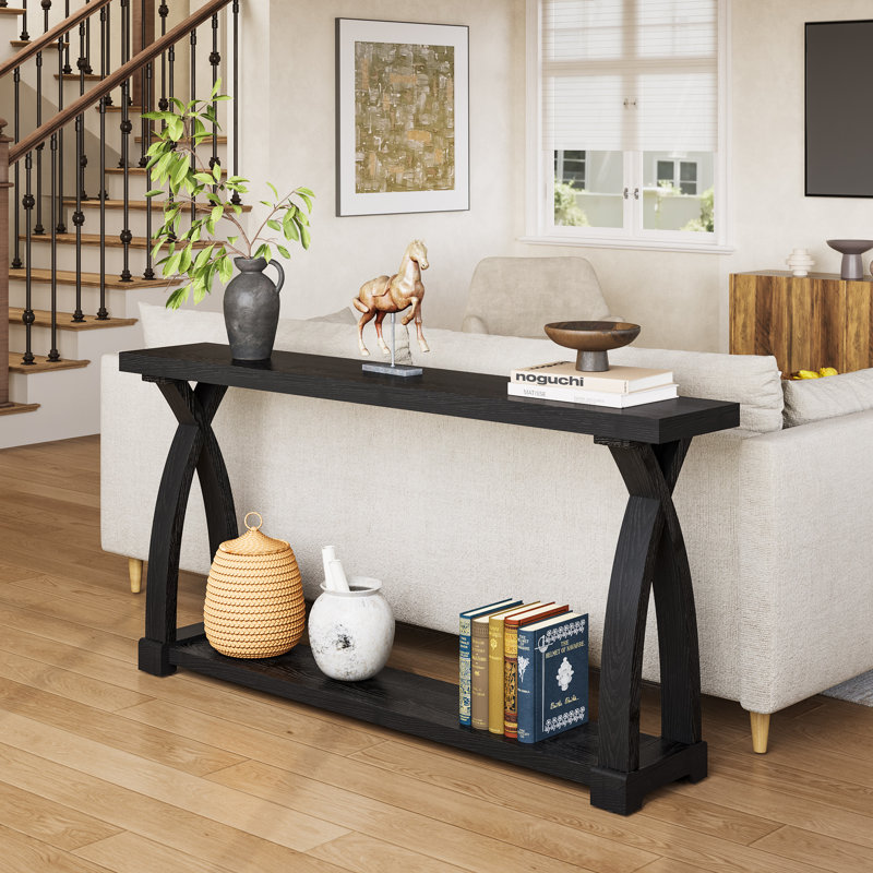 Console en bois massif de 63 po, Noir