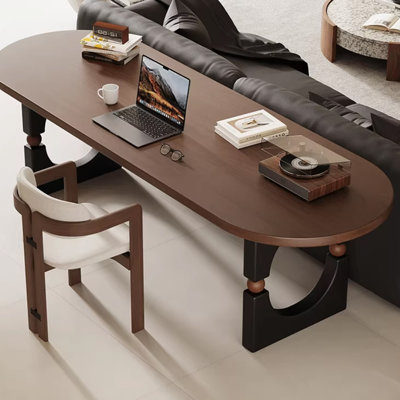 Bureau ovale brun en bois massif