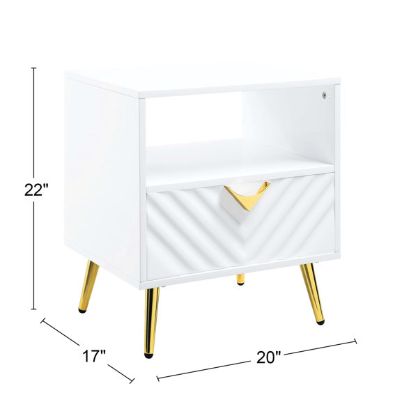 Mercer41 White High Gloss End Table With One - Piece Storage Drawer ...