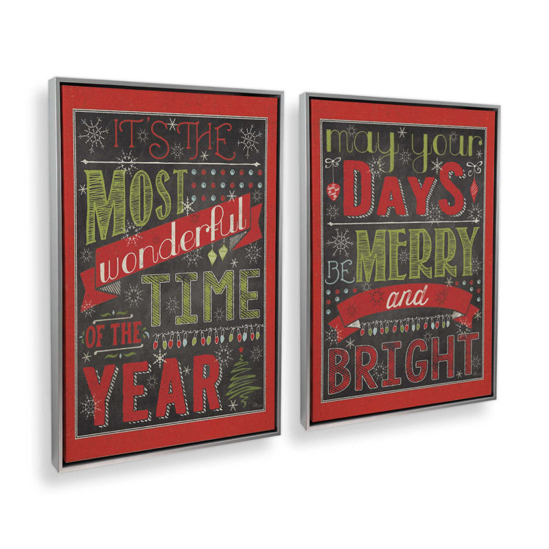 Merry and Bright Days, ensemble de 2 impressions sur toile, Impression encadrée sans passe-partout, Chrome poli