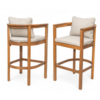 Outdoor Barstool With Beige Cushion Set Of 2