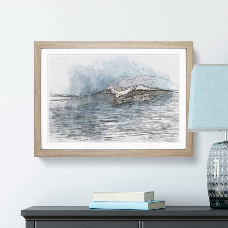 Wave Rising in Abstract - Picture Frame Graphic Art Print, 40cm H x 60cm W x 2cm D, Oak