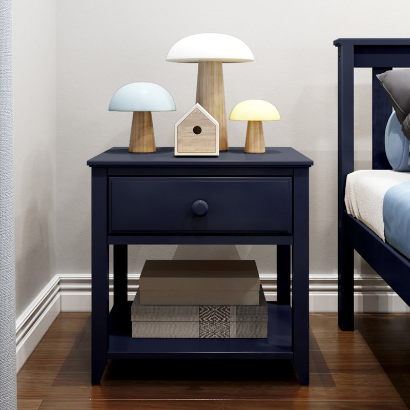 Lubin 1 Drawer Solid Wood Nightstand, Blue