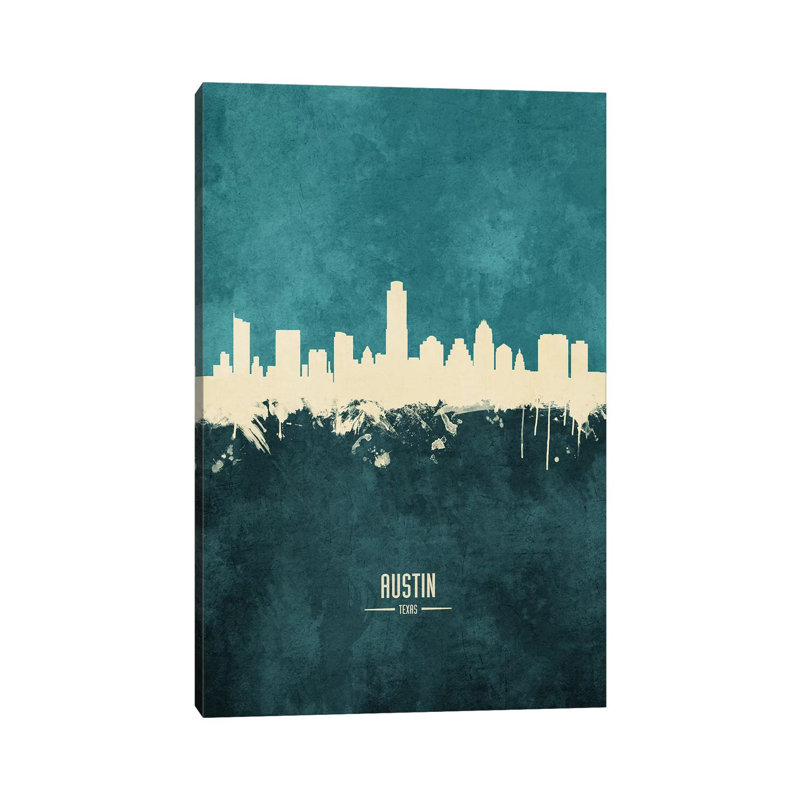«Austin Texas Skyline» par Michael Tompsett - peinture sur toile tendue, H 12 po x l 8 po x P 0,75 po