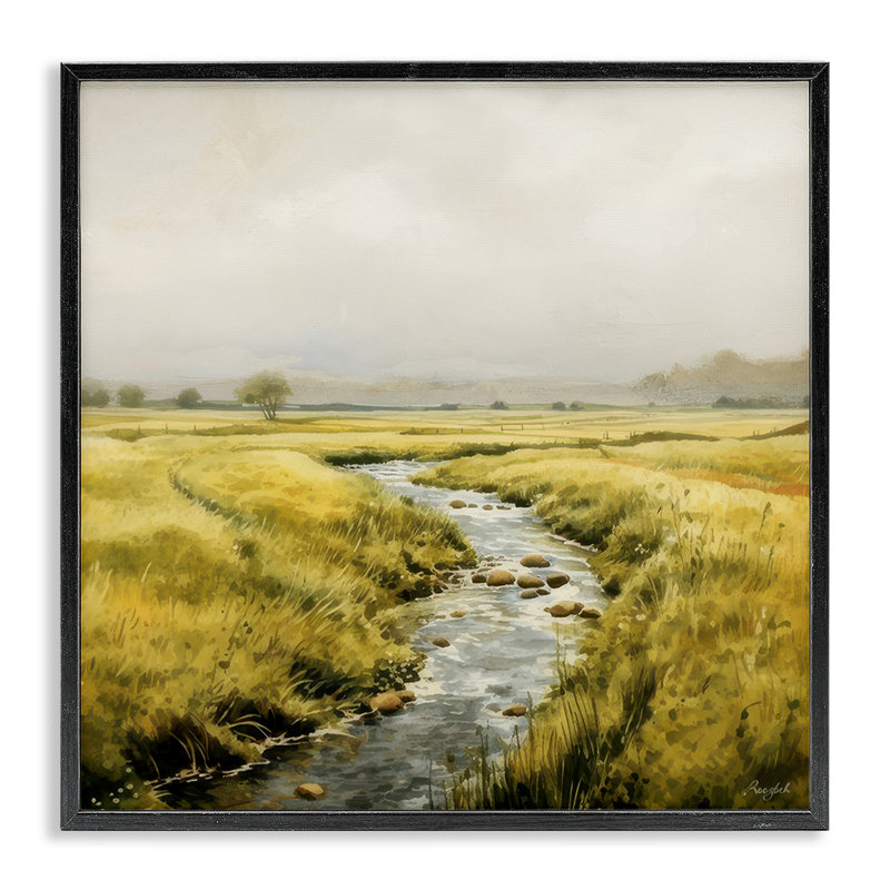 «Calming Horizon River», art de la giclée encadrée par Roozbeh Bahramali, H 17 po x l 17 po, Giclée encadrée noir minuit