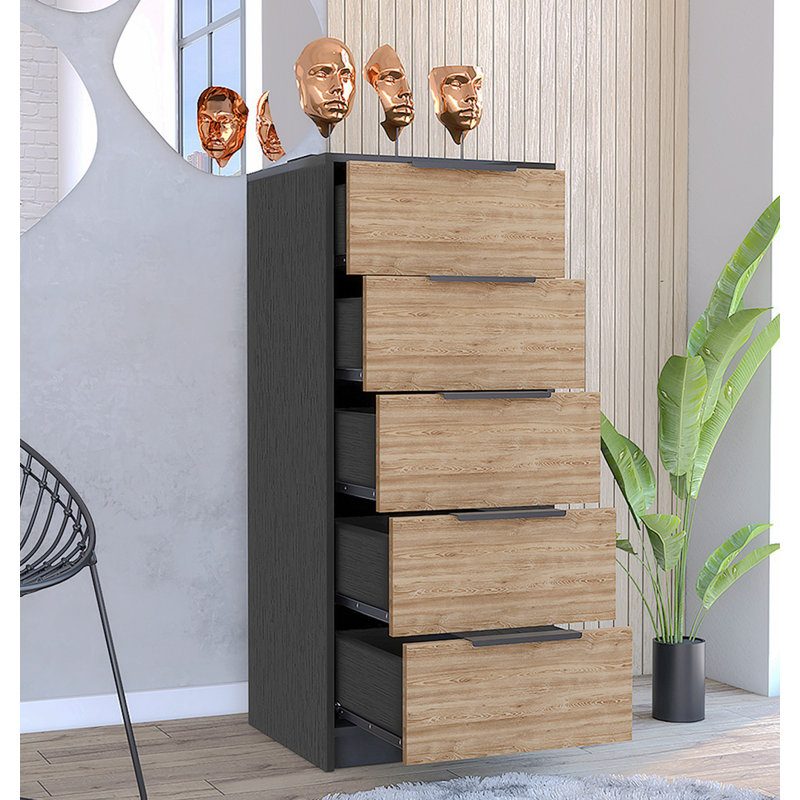 Commode 5 tiroirs Modern - H 42,71 po x l 16,51 po x P 18,01 po, Naturel